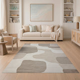 Abstract Area Abstract Wavy Beige Grey Area Rug