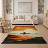 Sunset Surfer Silhouette Coastal Area Rug