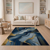 Navy Blue Gold Vein Geometric Abstract Area Rug