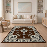 Brown and Tan Ornate Brown Floral Persian Area Rug