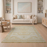 Gold and Silver Gold Geometric Heritage Tribal Area Rug