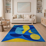 Blue Teal Abstract Face Geometric Area Rug