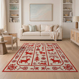 Red Fawn Fir Tree Folk Art Rug