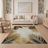 Gold Palm Frond Area Rug with Black Accents