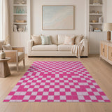 Pink White Checkered Area Rug