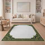 Ornate Green Gold Persian Border Area Rug
