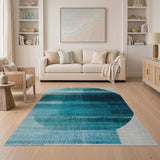 Teal Blue Geometric Circle Area Rug