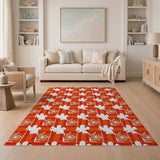 Vibrant Orange Plaid Floral Silhouette Area Rug
