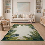 Lush Palm Leaf Border Green Area Rug