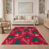 Festive Christmas Trees Gifts Red Area Rug