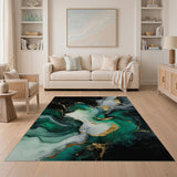Emerald Gold Fluid Abstract Area Rug