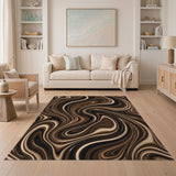 Abstract Area Brown and Tan Brown Swirl Abstract Area Rug
