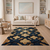Distressed Navy Arabesque Lattice Area Rug