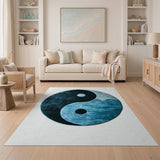 Yin Yang Velvet Round Rug Black Teal