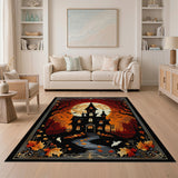 ODIKA Washable Spooky Haunted House Halloween Rug - Low Pile, Non-Slip Gothic Fall Decor