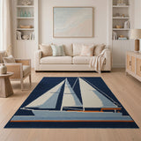 Navy Sailboat Nautical Area Rug
