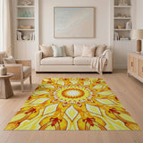 Vibrant Yellow Mandala Frog Area Rug