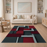 Grey and Red Geometric Area Rug