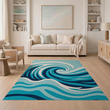 Swirling Ocean Waves Blue Teal Area Rug