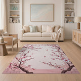 Pink Cherry Blossom Area Rug with Birds