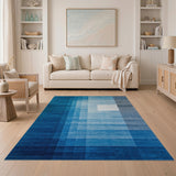 Blue Layered Geometric Abstract Area Rug
