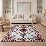 Ornate Red Damask Border Area Rug