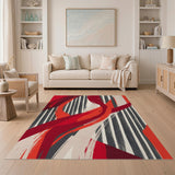 Bold Red Abstract Brushstroke Area Rug