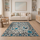 Blue Butterfly Floral Vintage Area Rug