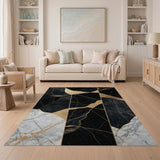 Black Marble Gold Fracture Abstract Area Rug