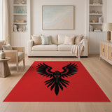 Bold Black Phoenix Silhouette Red Area Rug