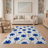 Cornflower Blue Floral Pattern Area Rug