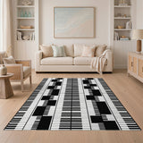 Black White Geometric Block Rug