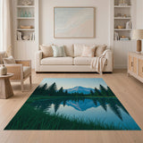 Serene Mountain Lake Reflection Area Rug