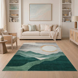 Geometric Green Mountain Sunrise Rug