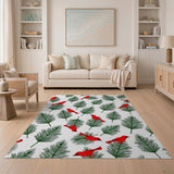 Festive Red Cardinals and Pine Branches Pattern Rug