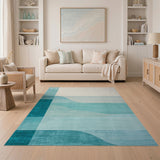 Blue and Teal Wave Abstract Area Rug