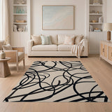 Black and White Abstract Black Swirl Area Rug