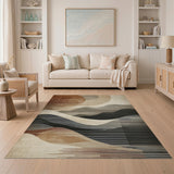 Abstract Mountain Waves Area Rug in Brown Tan
