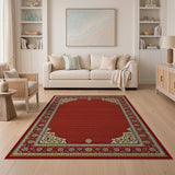 Red Traditional Persian Area Rug with Ornate Gold Borders