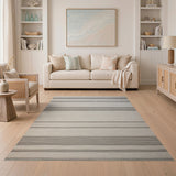 Beige Black Horizontal Striped Woven Area Rug