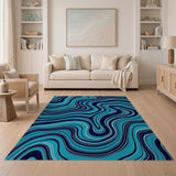 Teal Navy Wave Abstract Area Rug