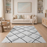 Black White Diagonal Lattice Area Rug