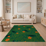 Green Jungle Crocodile Hibiscus Floral Rug