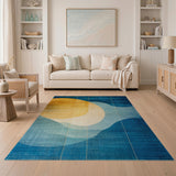 Teal Waves Golden Sun Abstract Area Rug