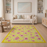 Yellow Vintage Pink Peony Floral Area Rug on Yellow