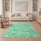 Modern Green Wavy Lines Area Rug