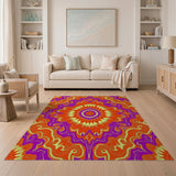 Vibrant Orange Purple Mandala Area Rug
