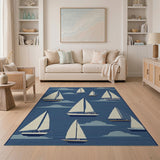Nautical Sailboats Navy Blue Area Rug