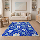 Radiant Blue Daisy Sunburst Area Rug