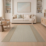 Beige Dotted Area Rug with Tan Check Borders